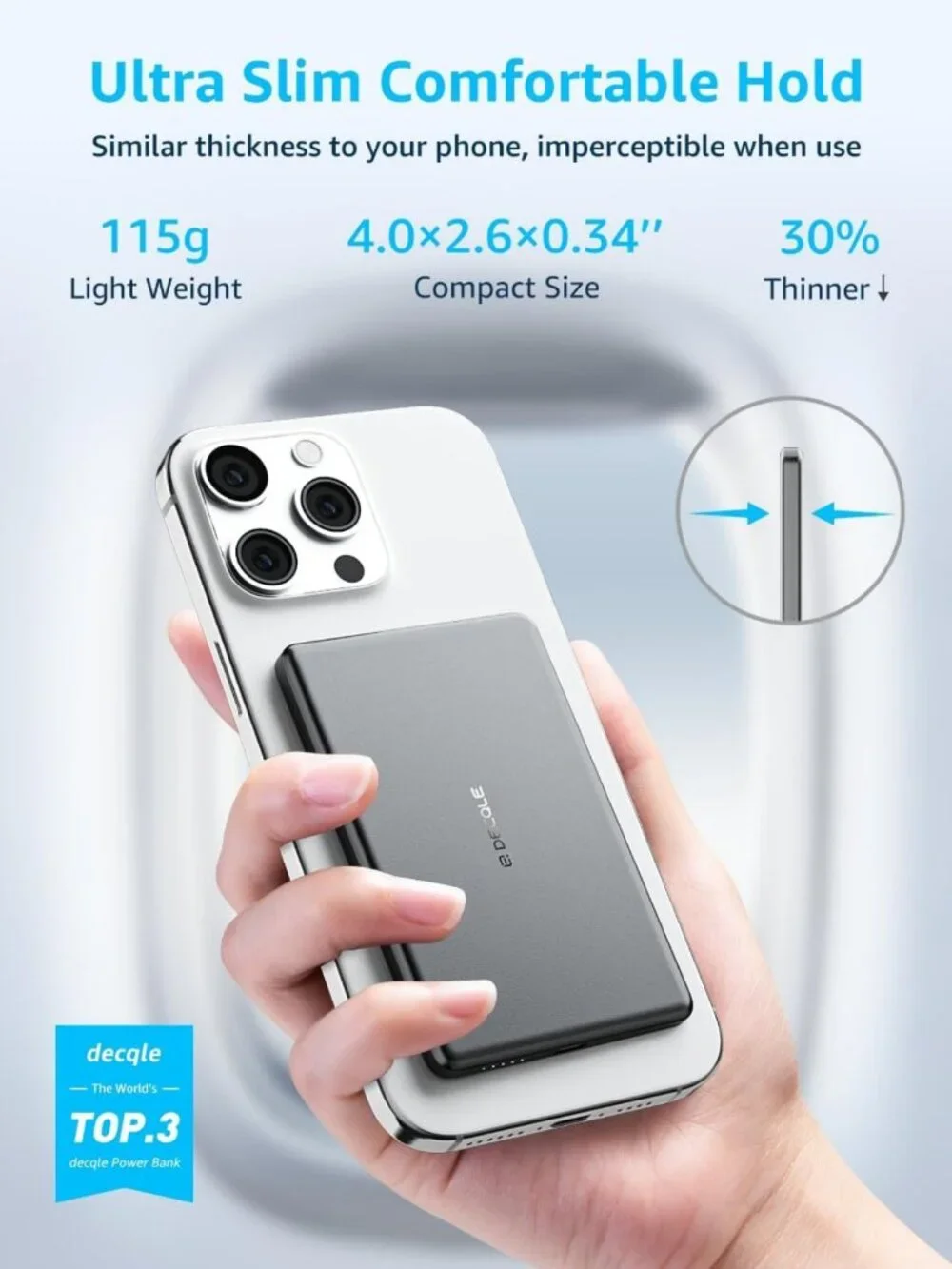 5000mAh Ultra Slim Magnetic Wireless Power Bank for iPhone 12-17, USB-C Charger